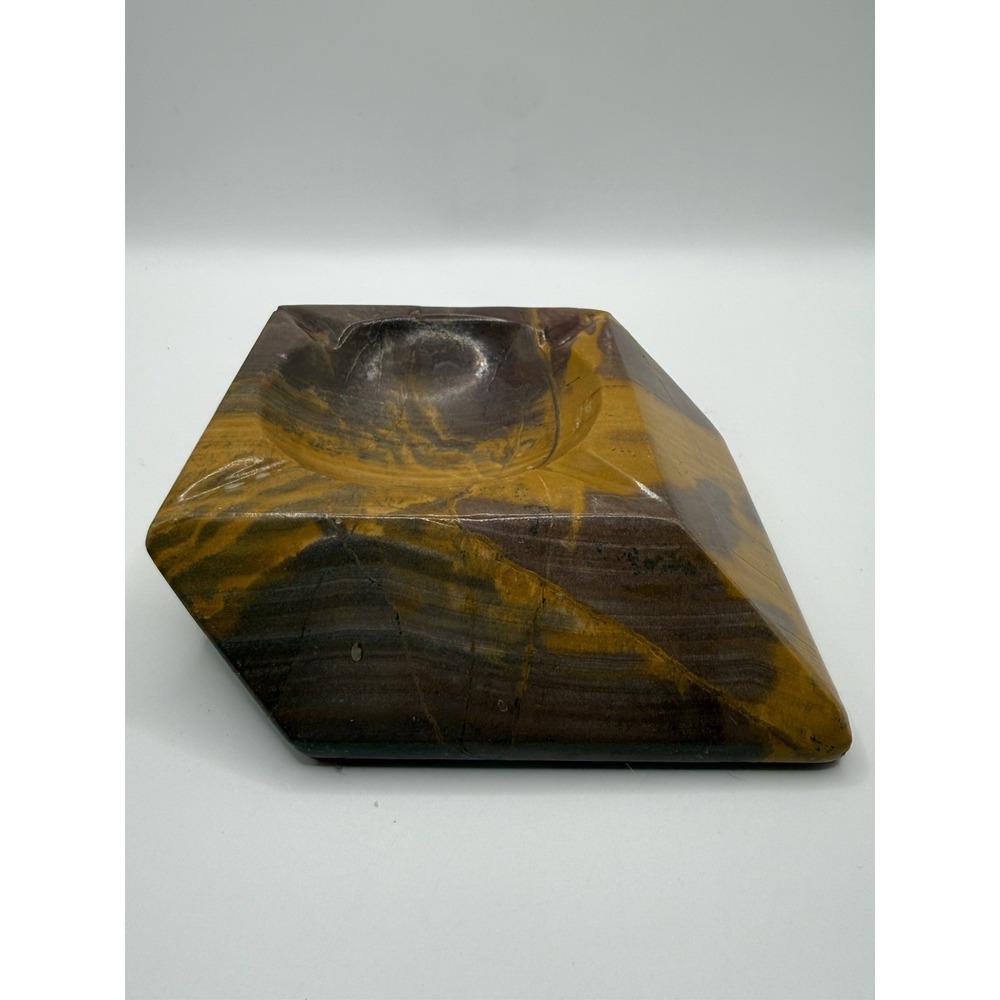 Vintage Tiger Eye Stone Ashtray Heavy Asymmetrical Freeform MCM Decor